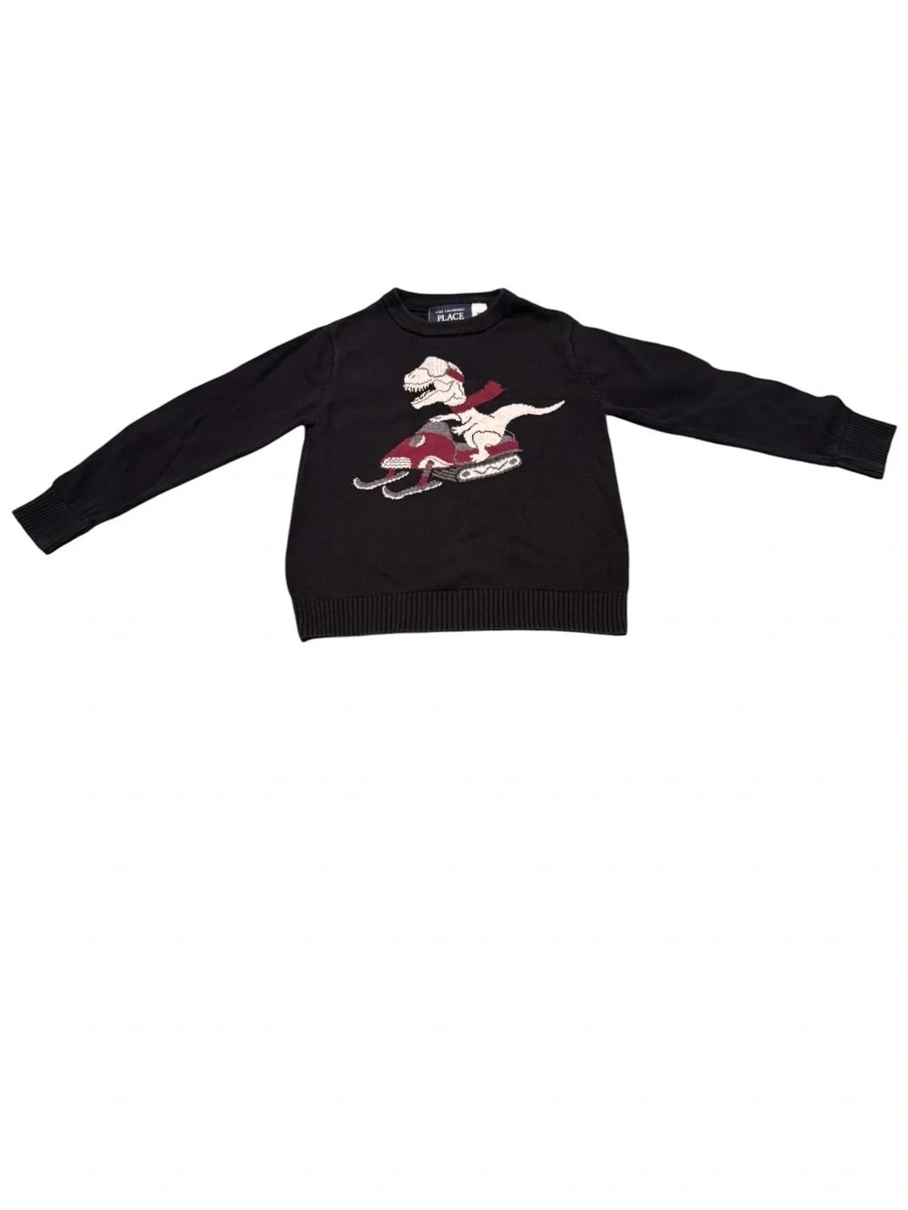 The Children's Place Black Crewneck Sweater with Dino Sled Graphic